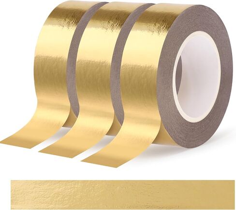 2 Rolls Gold Washi Tape 0.59In × 130Ft (Total 40m) Solid Foil Gold Tape Low Adhesion Masking Decorative Tape, Shiny Metallic Tape for Wall Decoration Mirror Crafts Gift Wrapping in Kuwait