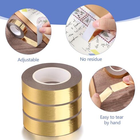 2 Rolls Gold Washi Tape 0.59In × 130Ft (Total 40m) Solid Foil Gold Tape Low Adhesion Masking Decorative Tape, Shiny Metallic Tape for Wall Decoration Mirror Crafts Gift Wrapping in Kuwait