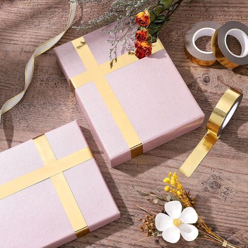 2 Rolls Gold Washi Tape 0.59In × 130Ft (Total 40m) Solid Foil Gold Tape Low Adhesion Masking Decorative Tape, Shiny Metallic Tape for Wall Decoration Mirror Crafts Gift Wrapping in Kuwait