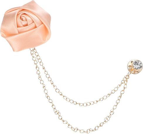 Rose Flower Brooch Pin for Men Suit, Cloth Handmade Flower Lapel Pin with Gold Badge Tassel Chain Brooches in Saudi Arabia