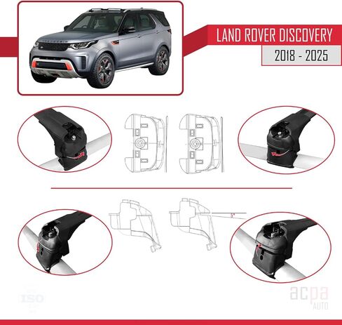 متوافق مع Land Rover Discovery SVX 2018-2025 ACE-2 رف سقف السيارة قضيب متقاطع من الألومنيوم الأسود 2 بار in Saudi Arabia