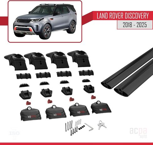 متوافق مع Land Rover Discovery SVX 2018-2025 ACE-2 رف سقف السيارة قضيب متقاطع من الألومنيوم الأسود 2 بار in Saudi Arabia