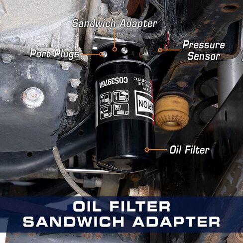 GlowShift Oil Filter Sandwich Adapter Compatible with Ford Super Duty 6.7L Power Stroke 2011-2022 - Install up to (4) 1/8-27 NPT Oil Pressure & Temperature Sensors - Includes O-Ring & Port Plugs in Saudi Arabia