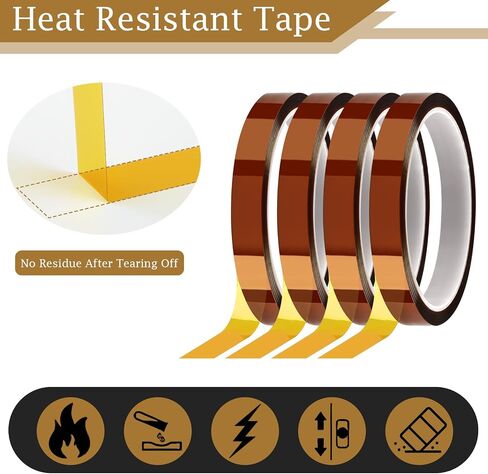 Heat Tape, 4 Rolls High Temperature Heat Resistant Tape, Adhesive Heat Tape for Sublimation, Heat Press, Electronics, Soldering, Circuit Board, 10mm x33m(108ft) in Kuwait