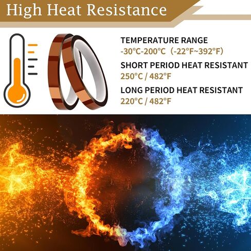 Heat Tape, 4 Rolls High Temperature Heat Resistant Tape, Adhesive Heat Tape for Sublimation, Heat Press, Electronics, Soldering, Circuit Board, 10mm x33m(108ft) in Kuwait