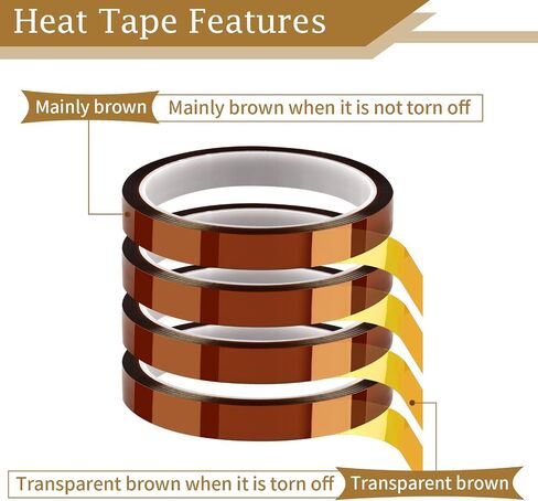 Heat Tape, 4 Rolls High Temperature Heat Resistant Tape, Adhesive Heat Tape for Sublimation, Heat Press, Electronics, Soldering, Circuit Board, 10mm x33m(108ft) in Kuwait