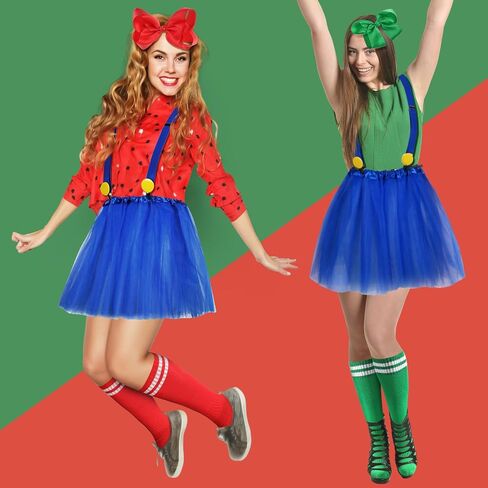 HooLing 12 Pieces Halloween Cosplay Costume Women Tutu Skirt Suspenders Stockings Bow Hair Clips for Adults in Saudi Arabia