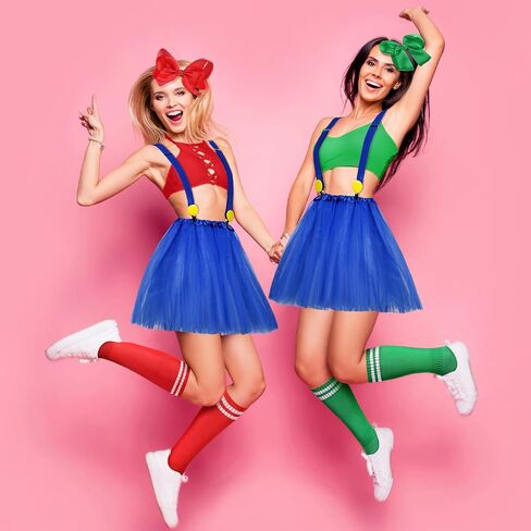 HooLing 12 Pieces Halloween Cosplay Costume Women Tutu Skirt Suspenders Stockings Bow Hair Clips for Adults in Saudi Arabia