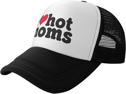 I Heart Hot Moms Trucker Hat,Adjustable Funny Mesh Cap,Unisex Baseball Caps,Suitable for Sports,Fishing,Travel in Kuwait