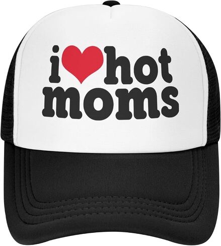 I Heart Hot Moms Trucker Hat,Adjustable Funny Mesh Cap,Unisex Baseball Caps,Suitable for Sports,Fishing,Travel in Kuwait