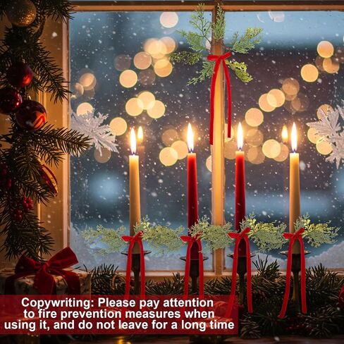 12 Pcs Christmas Pine Taper Candle Rings Wreaths with Velvet Bow Ribbon 1.38 Inch Mini Taper Candle Holder Decorations for Xmas Holiday Church Home Table Centerpiece Candlesticks (Burgundy) in Saudi Arabia