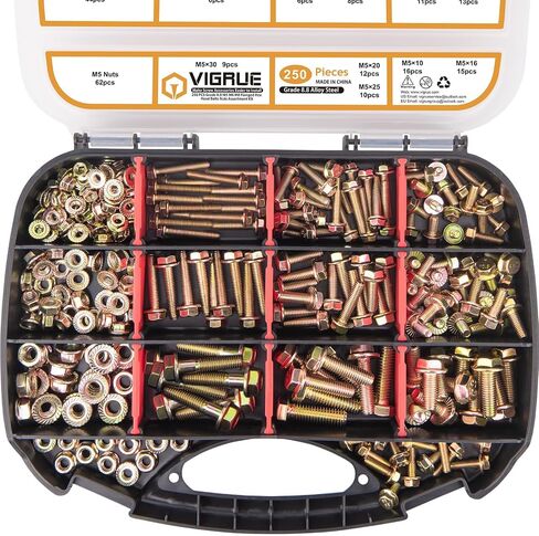 VIGRUE 521PCS M6 M8 M10 Flange Bolts Assortment Kit Metric Class 8.8 Serrated Hex Cap Flange Hex Bolts Flange Nuts Assorted Set, Coarse Full and Half Threads in Kuwait