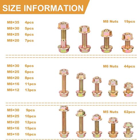 VIGRUE 521PCS M6 M8 M10 Flange Bolts Assortment Kit Metric Class 8.8 Serrated Hex Cap Flange Hex Bolts Flange Nuts Assorted Set, Coarse Full and Half Threads in Kuwait