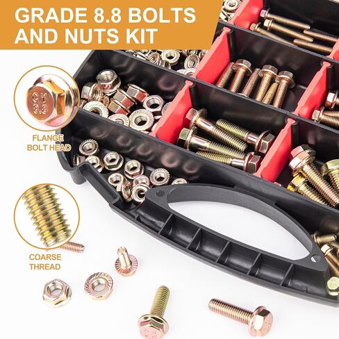 VIGRUE 521PCS M6 M8 M10 Flange Bolts Assortment Kit Metric Class 8.8 Serrated Hex Cap Flange Hex Bolts Flange Nuts Assorted Set, Coarse Full and Half Threads in Kuwait