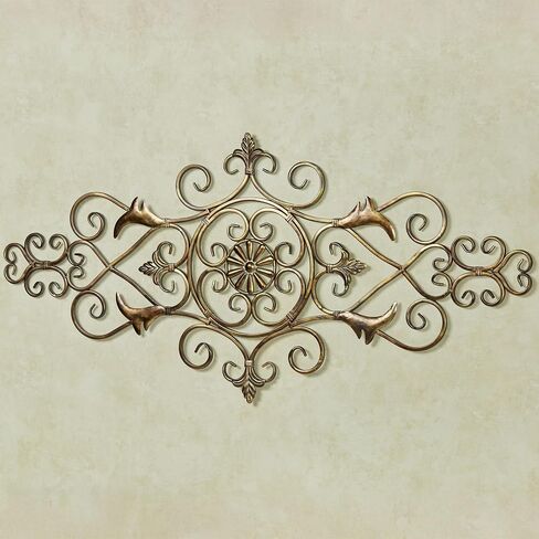 Touch of Class Merano II Traditional Antique Gold Openwork Scrolling Decorative Metal Wall Art Grille Sculpture | Fleur De Lis Designs | Scrolls Decor for Bedroom, Living Room in Saudi Arabia