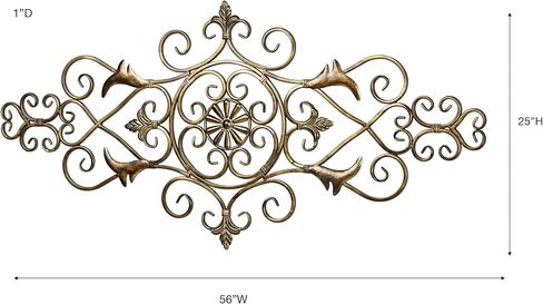 Touch of Class Merano II Traditional Antique Gold Openwork Scrolling Decorative Metal Wall Art Grille Sculpture | Fleur De Lis Designs | Scrolls Decor for Bedroom, Living Room in Saudi Arabia