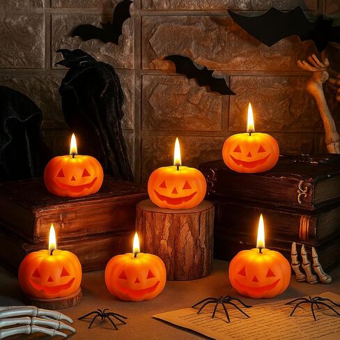 Nuanchu 6 Pcs Halloween Pumpkin Candle Mini Soy Wax Unscented Jack-o-Lantern Halloween Candles Pumpkin Tea Lights for Party Favor Table Decoration in Saudi Arabia