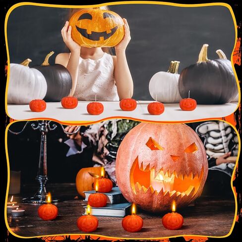 Nuanchu 6 Pcs Halloween Pumpkin Candle Mini Soy Wax Unscented Jack-o-Lantern Halloween Candles Pumpkin Tea Lights for Party Favor Table Decoration in Saudi Arabia