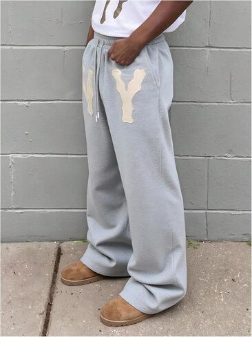 GORGLITTER Men's Baggy Sweatpants Y2k Oversized Drawstring Wide Leg Barrel Sweat Pants Streetwear in Saudi Arabia