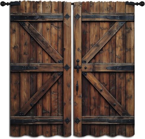 Country Farmhouse Door Boy Girls Blackout Curtains,Rustic Wood Vintage Farm Wooden Barn Door, 2 Panel Rod Pocket Thermal Insulated Drapes for Bedroom, Living, Kids Teen Room Deco 55x63 inch in Saudi Arabia