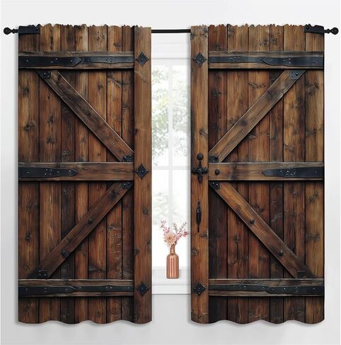 Country Farmhouse Door Boy Girls Blackout Curtains,Rustic Wood Vintage Farm Wooden Barn Door, 2 Panel Rod Pocket Thermal Insulated Drapes for Bedroom, Living, Kids Teen Room Deco 55x63 inch in Saudi Arabia