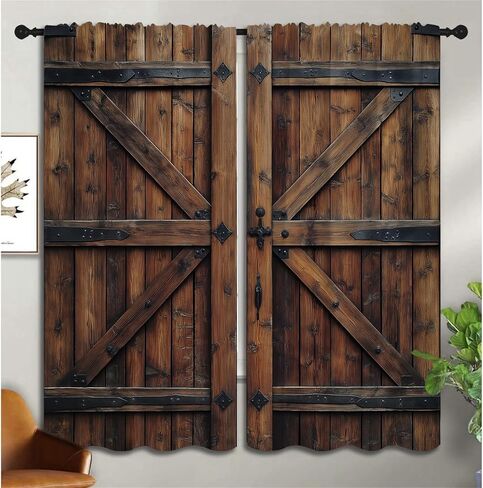 Country Farmhouse Door Boy Girls Blackout Curtains,Rustic Wood Vintage Farm Wooden Barn Door, 2 Panel Rod Pocket Thermal Insulated Drapes for Bedroom, Living, Kids Teen Room Deco 55x63 inch in Saudi Arabia