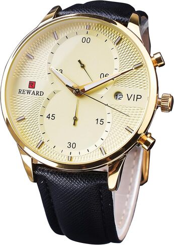 Men Watches Business Casual Wrist Watches (Multifunction/Waterproof/Luminous/Calendar) Genuine Leather Band Fashion Watch for Men in Kuwait