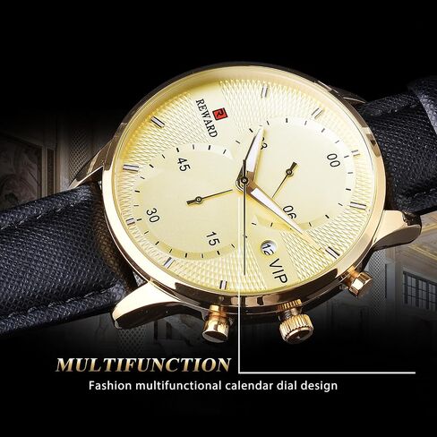 Men Watches Business Casual Wrist Watches (Multifunction/Waterproof/Luminous/Calendar) Genuine Leather Band Fashion Watch for Men in Kuwait