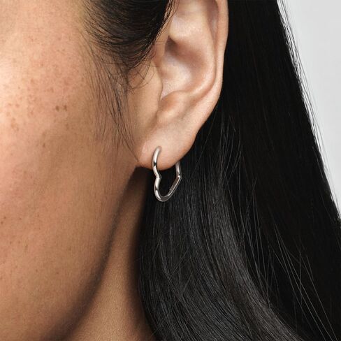 PANDORA Asymmetrical Heart Hoop Earrings - Timeless Earrings for Women - Great Gift for Her - Made with Sterling Silver, No Gift Box in Saudi Arabia