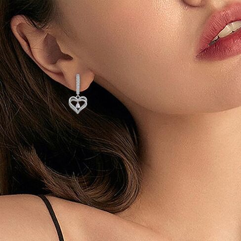 Sterling Silver Heart Earrings for Women - Cubic Zirconia Double Heart Shaped Hoop Earrings Hypoallergenic for Sensitive Ears Classic Love Loop Jewelry Gifts for Wife Mom in Saudi Arabia