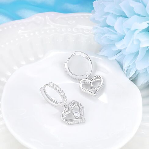 Sterling Silver Heart Earrings for Women - Cubic Zirconia Double Heart Shaped Hoop Earrings Hypoallergenic for Sensitive Ears Classic Love Loop Jewelry Gifts for Wife Mom in Saudi Arabia