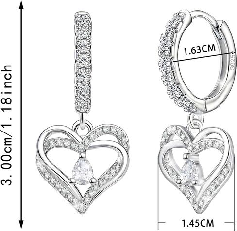Sterling Silver Heart Earrings for Women - Cubic Zirconia Double Heart Shaped Hoop Earrings Hypoallergenic for Sensitive Ears Classic Love Loop Jewelry Gifts for Wife Mom in Saudi Arabia