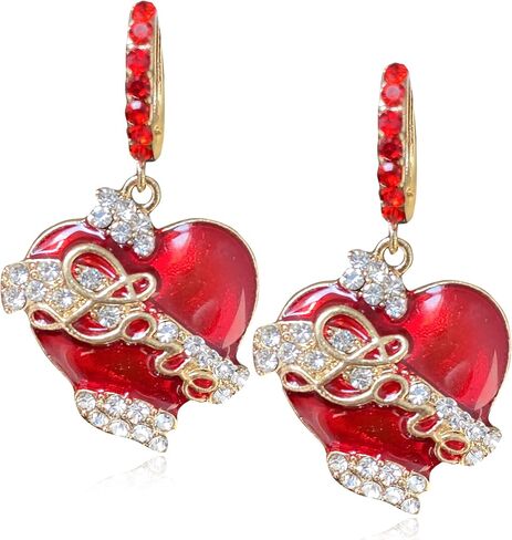 أقراط متدلية فريدة من نوعها من الكريستال الأحمر اللامع على شكل قلب أحمر أنيق عيار 14 قيراط من الذهب الأنيق على شكل قلب الحب أقراط هوجي هوب للنساء العشاق مجوهرات هدايا عيد الميلاد وعيد الحب in Kuwait