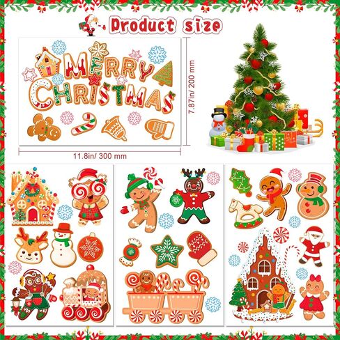 HOWAF 9 Sheet Merry Christmas Gingerbread Window Clings Stickers, Xmas Ginger Bread Man Candy Cane House Window Decals,Gingerbread House Decals for Winter Xmas Holiday Party School Office Decoration in Saudi Arabia