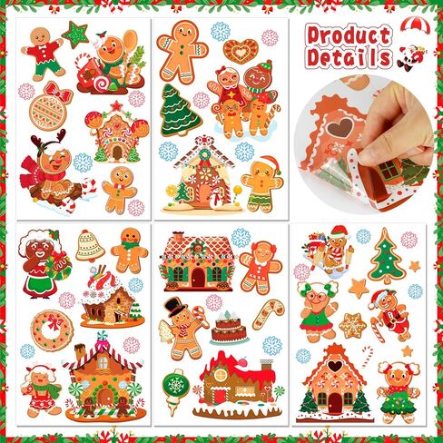 HOWAF 9 Sheet Merry Christmas Gingerbread Window Clings Stickers, Xmas Ginger Bread Man Candy Cane House Window Decals,Gingerbread House Decals for Winter Xmas Holiday Party School Office Decoration in Saudi Arabia