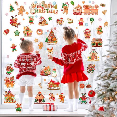 HOWAF 9 Sheet Merry Christmas Gingerbread Window Clings Stickers, Xmas Ginger Bread Man Candy Cane House Window Decals,Gingerbread House Decals for Winter Xmas Holiday Party School Office Decoration in Saudi Arabia