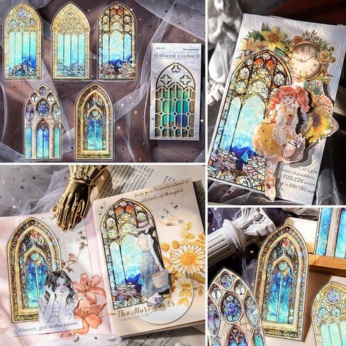 A Beautiful Day PET Stickers Glass Flower Window Series Retro Flower Window Handheld Decoration Material 10 Sheets in Total in Saudi Arabia