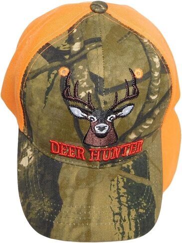Deer Hunter Camouflage Front Orange Back Polyester Adjustable Embroidered Baseball Ball Cap Hat in Saudi Arabia