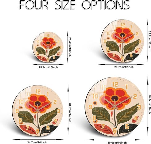 Floral Wall Clock, Boho Kitchen 10 Inch Wall-Clock Battery Operated Non Ticking, Silent Vintage Clock Decorative for Bedroom Office Living Room Wall Décor in Saudi Arabia
