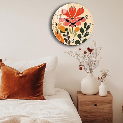Floral Wall Clock, Boho Kitchen 10 Inch Wall-Clock Battery Operated Non Ticking, Silent Vintage Clock Decorative for Bedroom Office Living Room Wall Décor in Saudi Arabia