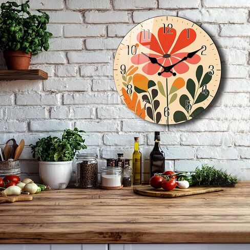 Floral Wall Clock, Boho Kitchen 10 Inch Wall-Clock Battery Operated Non Ticking, Silent Vintage Clock Decorative for Bedroom Office Living Room Wall Décor in Saudi Arabia
