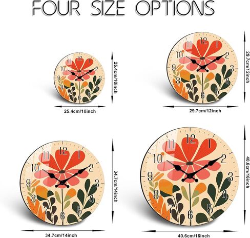 Floral Wall Clock, Boho Kitchen 10 Inch Wall-Clock Battery Operated Non Ticking, Silent Vintage Clock Decorative for Bedroom Office Living Room Wall Décor in Saudi Arabia