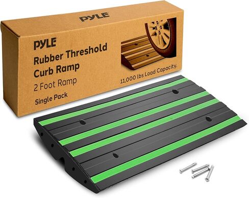Pyle 2 Ft. Rubber Threshold Curb Ramp Set, Green Reflective Strip for Driveways, Non-Slip Marine Grade Rubber, Pack of 2 Heavy Duty Car Ramps for Trucks, RVs, Forklifts, 24.0’’x 16.0’’ x 2.6’’ Inches in Saudi Arabia