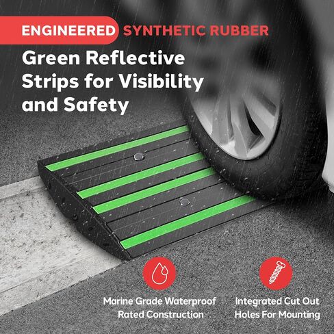 Pyle 2 Ft. Rubber Threshold Curb Ramp Set, Green Reflective Strip for Driveways, Non-Slip Marine Grade Rubber, Pack of 2 Heavy Duty Car Ramps for Trucks, RVs, Forklifts, 24.0’’x 16.0’’ x 2.6’’ Inches in Saudi Arabia