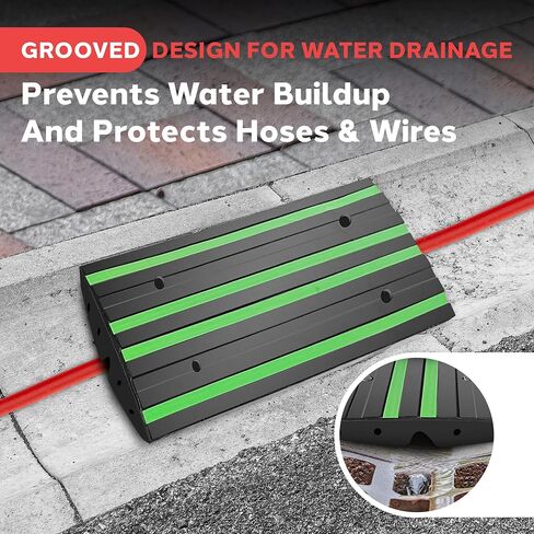 Pyle 2 Ft. Rubber Threshold Curb Ramp Set, Green Reflective Strip for Driveways, Non-Slip Marine Grade Rubber, Pack of 2 Heavy Duty Car Ramps for Trucks, RVs, Forklifts, 24.0’’x 16.0’’ x 2.6’’ Inches in Saudi Arabia