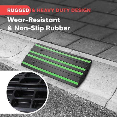 Pyle 2 Ft. Rubber Threshold Curb Ramp Set, Green Reflective Strip for Driveways, Non-Slip Marine Grade Rubber, Pack of 2 Heavy Duty Car Ramps for Trucks, RVs, Forklifts, 24.0’’x 16.0’’ x 2.6’’ Inches in Saudi Arabia