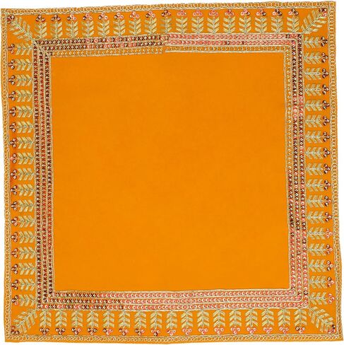 Set of 2 Decorative Mat Aasan Velvet Pooja Decorative Cloth (Size:-15 Inches X 15 Inches) for Multipurpose Indian Traditional Pooja Festival Diwali Decorations Item & Pooja Article(Red & Yellow) in Saudi Arabia