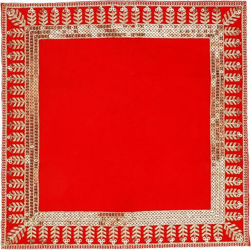 Set of 2 Decorative Mat Aasan Velvet Pooja Decorative Cloth (Size:-15 Inches X 15 Inches) for Multipurpose Indian Traditional Pooja Festival Diwali Decorations Item & Pooja Article(Red & Yellow) in Saudi Arabia
