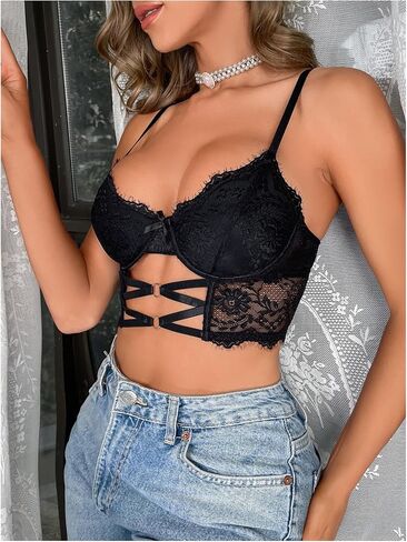 SweatyRocks Women's Cut Out Underwire Bras Sexy Floral Lace Bralette Tops in Saudi Arabia