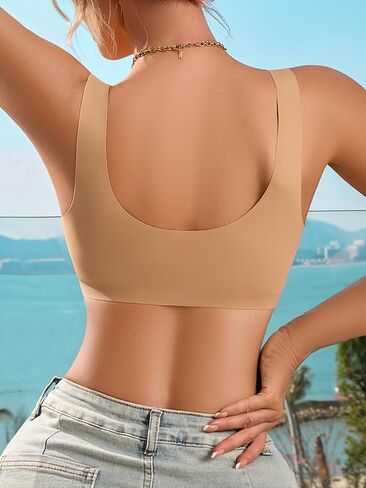 Women's Deep V Front Closure Seamless Bra Wide Straps No Show Wireless Scalloped Padded Tshirt Bra in Saudi Arabia